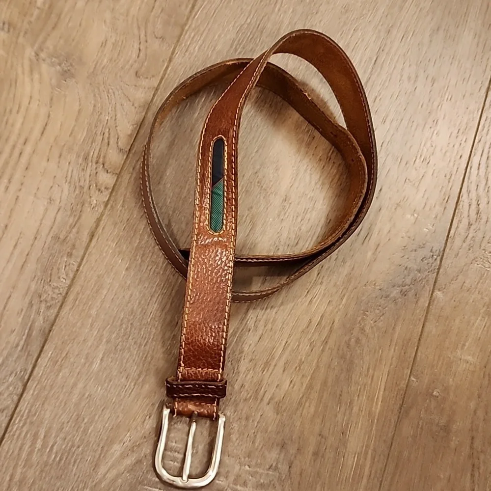 Vera Pelle Men's Leather Belt with Contrasting Fabric Inset Italian size 105 IT